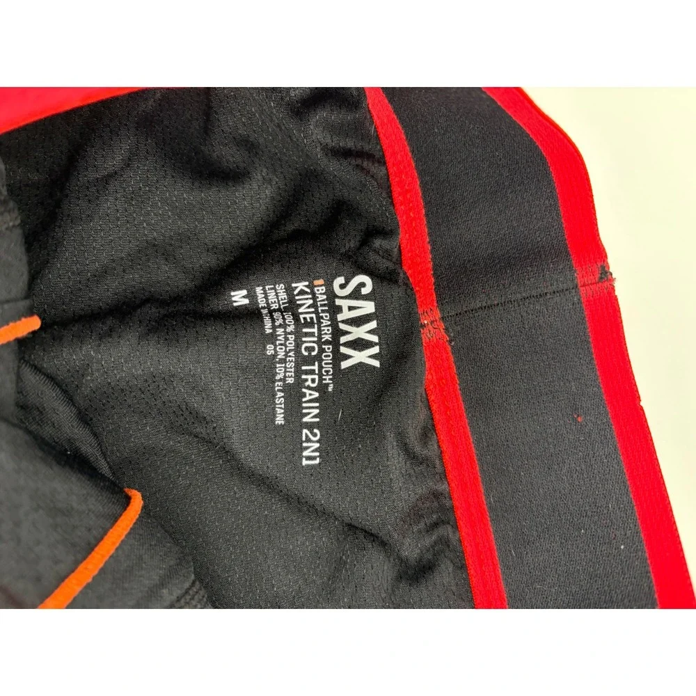 SAXX Kinetic Train 2N1 Shorts Mens Medium Gray Red BallPark Pouch Athletic Gym